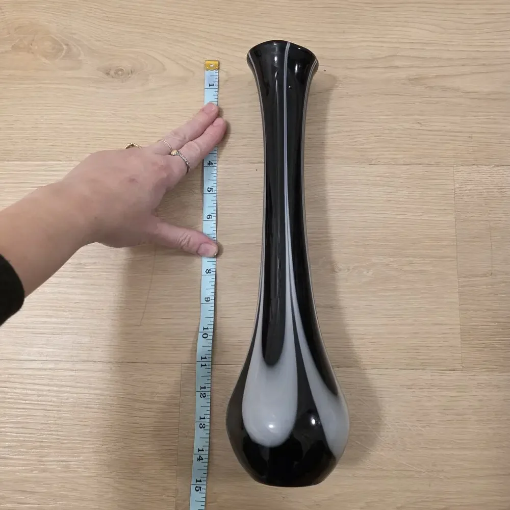 Black White‎ Handblown Decorative Contemporary Abstract Tall Glass Vase